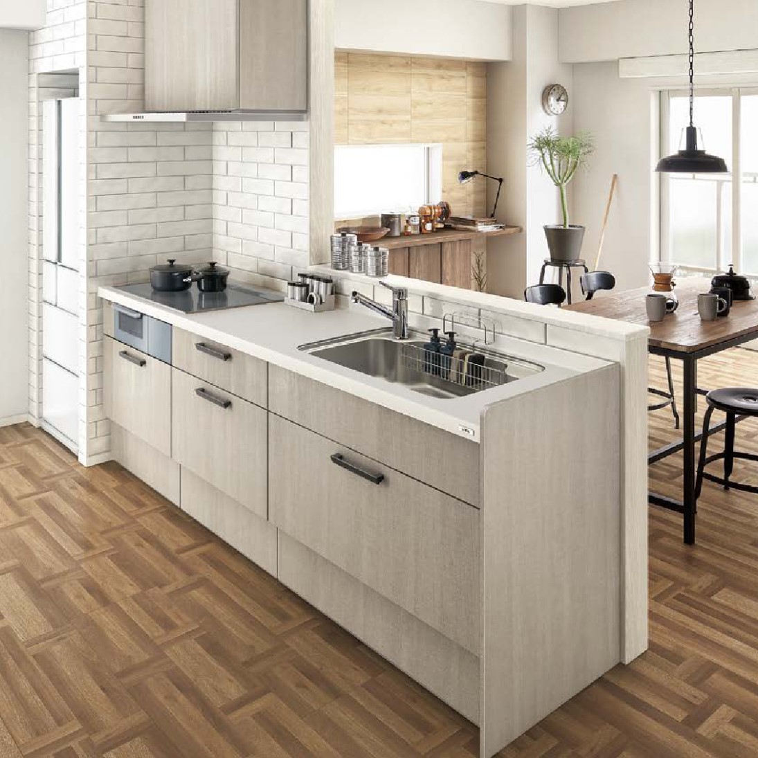 システムキッチン シエラS W2274mm センターキッチン 構造壁対応間口90cm スライドストッカー 食洗機付き 間口227.4cm 奥行75/97cm グループ2 リクシル 流し台 システムキッチン シンク部分 シエラ システムキッチン シエラS