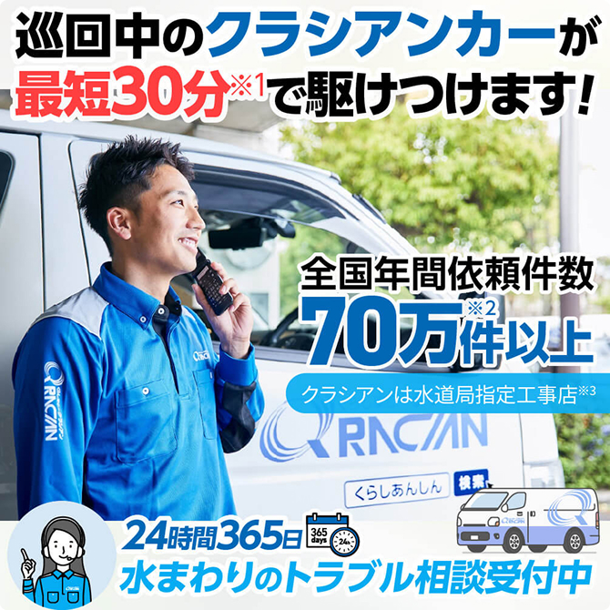 巡回中のクラシアンカーが最短30分で駆けつけます